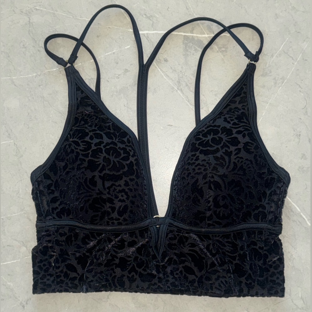 Victoria's Secret Black Velvet Crop Top with Spaghetti Straps